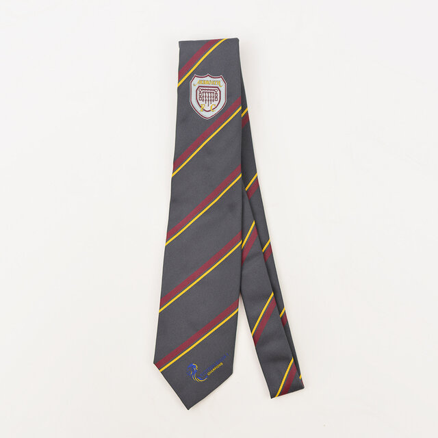 Club Tie - Grey Arbroath Tie With Diagonal Maroon And Gold Stripes Thumbnail