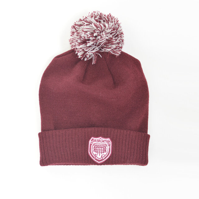 Hat - Woolly Knitted Maroon Bobble With Crest Thumbnail