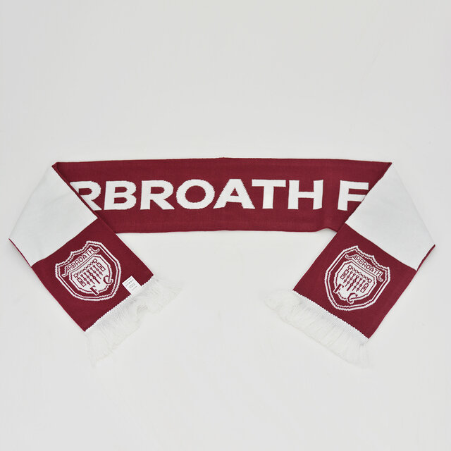 Scarf - Maroon/White Bar Scarf on One Side and Arbroath FC on Other Thumbnail