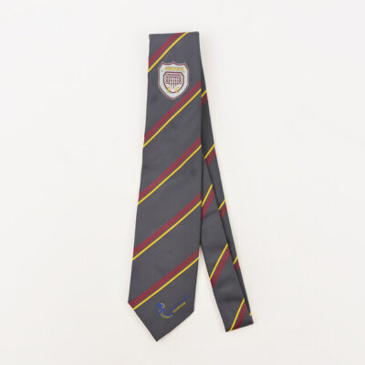 Club Tie - Grey Arbroath Tie With Diagonal Maroon And Gold Stripes