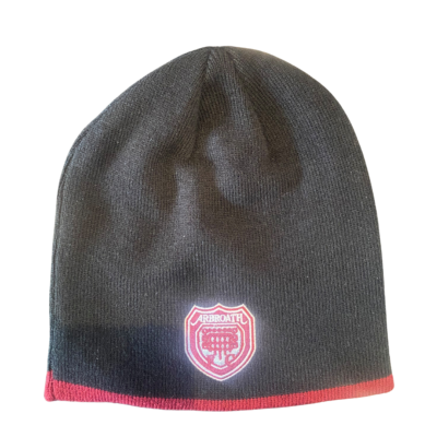 Black with maroon trim beanie hat (new design)