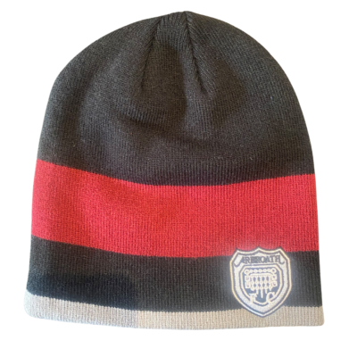Black/maroon with grey trim beanie hat (new design)