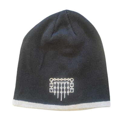 Black with grey trim beanie hat and Portcullis (new design)